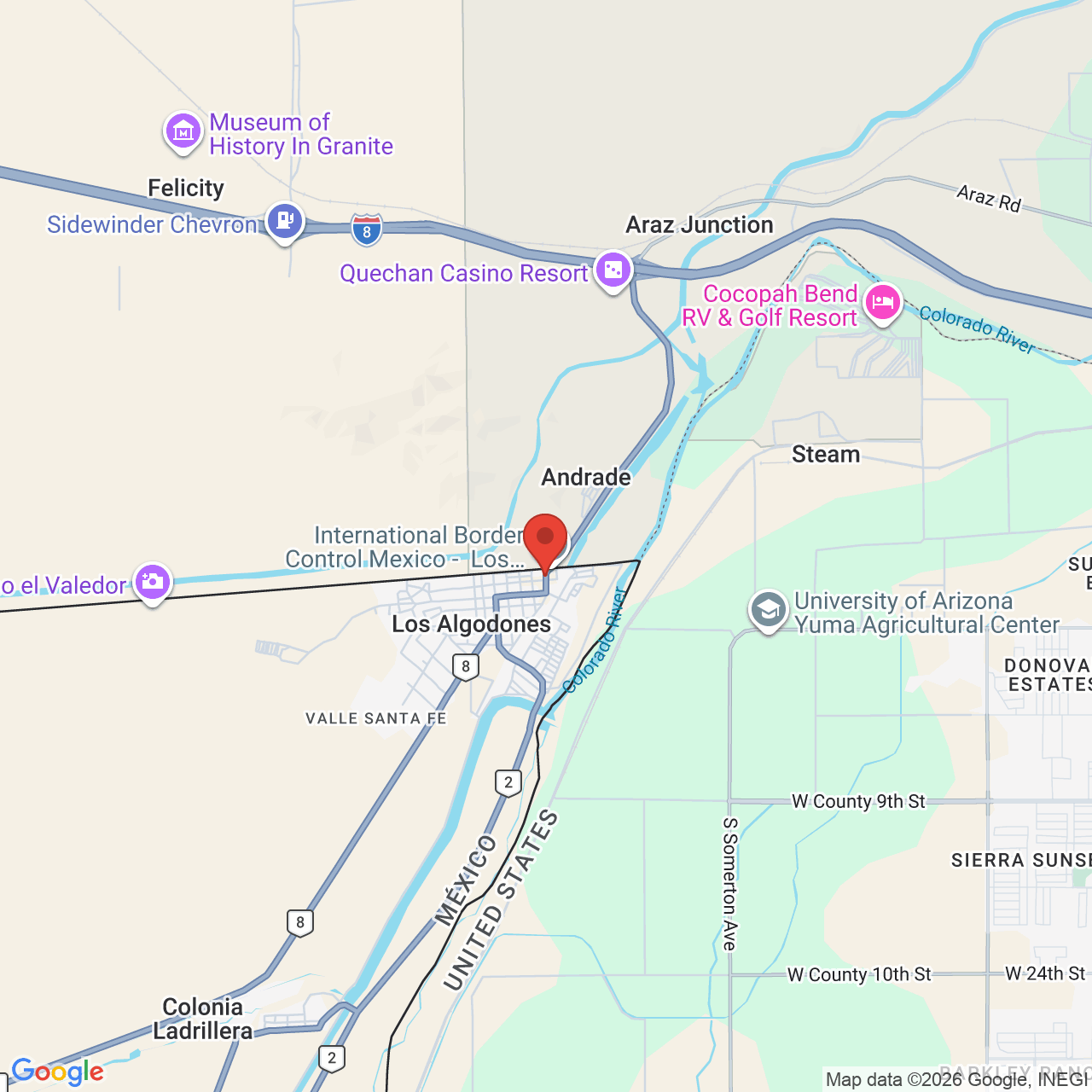 Google map image of our location in Calle 2 #102 Los Algodones, B.C.